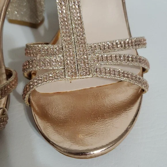 David's Bridal Champagne Rhinestones Gold Strappy Heels Women's Size 8 - Picture 9 of 10